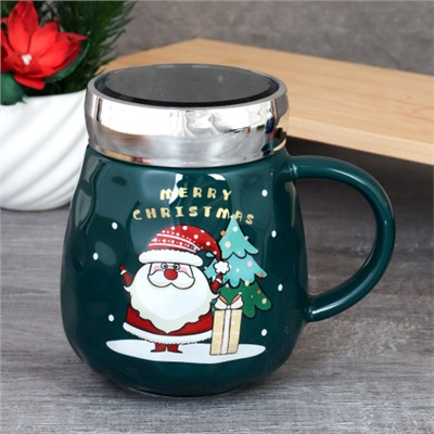 Кружка новогодняя с крышкой, ложка/450 мл/ XWY6653-3 /уп 60/