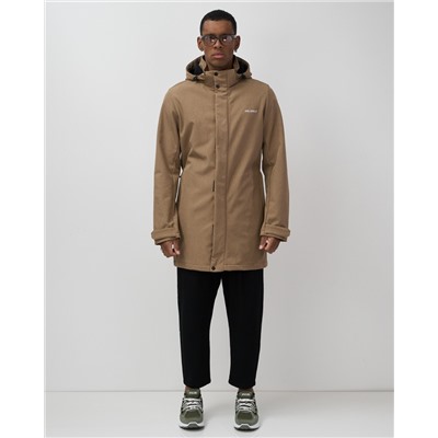 Парка спортивная мужская с капюшоном softshell бежевого цвета 9565B