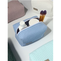 Косметичка женская на молнии TEXTURA, объёмная, средний размер, мягкая, голубая