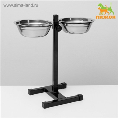 Подставка с мисками, 2×700 мл, высота 40 см, разборная, чёрная