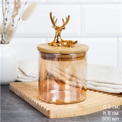 Банка для сыпучих бамбуковая крышка с фигуркой 350 мл 8х8 см / 9859 /уп 120/ новогодняя