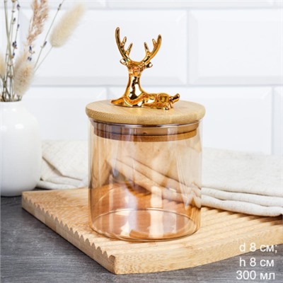 Банка для сыпучих бамбуковая крышка с фигуркой 350 мл 8х8 см / 9859 /уп 120/ новогодняя