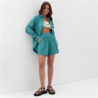 Рубашка женская оверсайз MIST Muslin, размер 42, бирюзовая