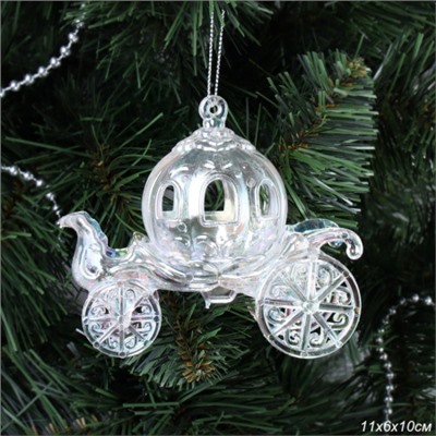 Новогоднее украшение Карета 11х10 см перламутр / LC24Y-008 /уп 48/192/