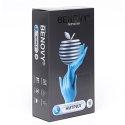 Перчатки Benovy, нитриловые, медицинские, 3 г, размер L, 50 пар, голубые