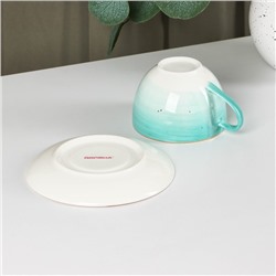 Чайная пара Доляна «Млечный путь», 2 предмета: чашка 220 мл, блюдце d=13.5 см, фарфор, бирюзовая