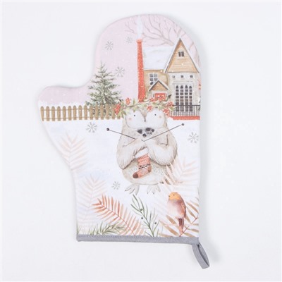 Варежка-прихватка новогодняя «Этель. Звери в городе» 20×28 см, 100% хлопок, ватин 250 г/м²