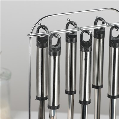 Кухонные принадлежности «Помощник», 6 предметов, на подставке, нержавеющая сталь, серебристый