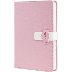 Ежедневник 2026 г. А5 352 стр. "БОЛОНЬЯ" розовый+белый, застежка-хлятик 310161 Alpha-Trend