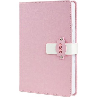 Ежедневник 2026 г. А5 352 стр. "БОЛОНЬЯ" розовый+белый, застежка-хлятик 310161 Alpha-Trend