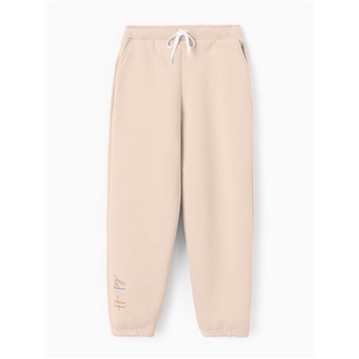 Брюки для девочки с начёсом MINAKU: Exclusive print, бежевые, Oversize рост 116 см