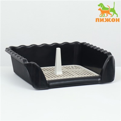 Туалет для собак с высокими бортами и съемной сеткой 38×36×12 см, чёрный