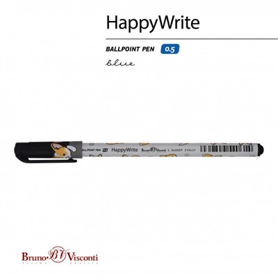 Ручка шариковая 0.5 мм "HappyWrite.Друзья. Корги" синяя 20-0215/34 Bruno Visconti