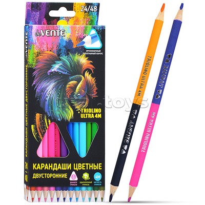 Карандаши цветные двухсторонние "Triolino Ultra 4М" 24 штуки / 48 цветов, 4М, диаметр грифеля 3мм