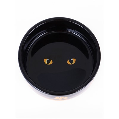 Миска керамическая «Черный кот» 300 мл - 12.5×12.5×4.5 см, черная/жёлтая