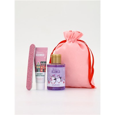 Подарочный набор косметики в мешке: крем для рук, пилочка, гель для душа, аромат фруктовый лимонад, URAL LAB