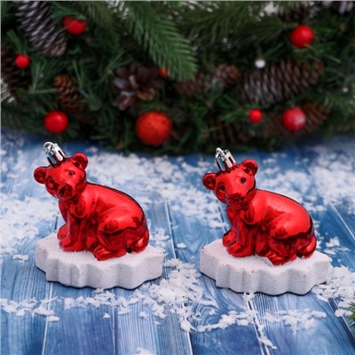 Ёлочные игрушки 2 шт. «Зимнее волшебство. Мишутка на льдине» пластик, 5.5×7.5×8 см, красный