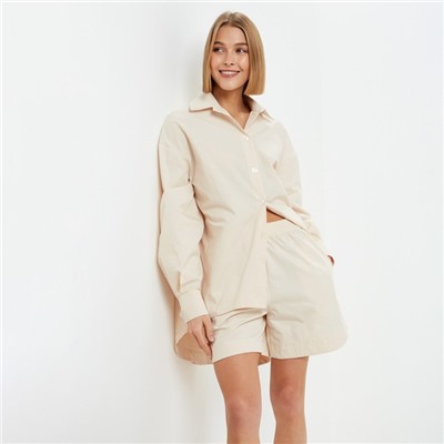 Костюм женский (рубашка, шорты) MINAKU: Oversize, молочный, размер 42