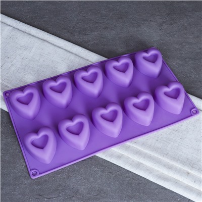 Форма для выпечки 10 ячеек силиконовая Сердце / HL-271 / уп 200/ 0,12/ 29*17*3/ *