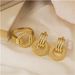 Комплект ювелирной бижутерии Итальянское золото (покрытие желтое 14к) серьги и кольцо 18 р, арт.217.404-18