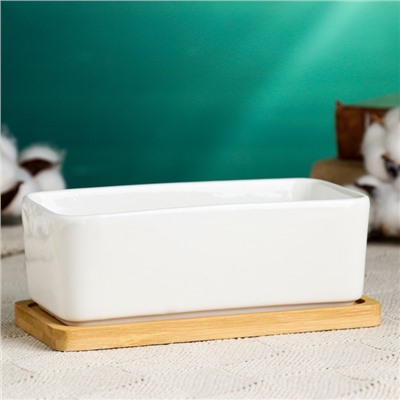 Горшок для кактусов и суккулентов «Бонсайка», 17×8×6 см, керамический, с поддоном, белый