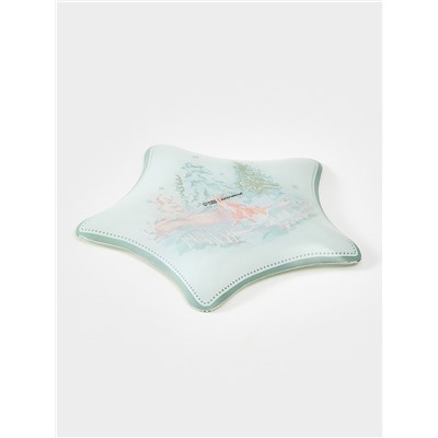 Блюдо новогоднее сервировочное Доляна «Зверьки в лесу», d=19.5 см, стекло, белое, зелёное