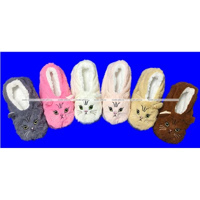 6 ПАР - Носки-тапочки с мехом Мордочки ЖЕНСКИЕ № 1