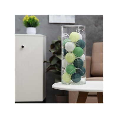 Гирлянда «Нить» 5 м с насадками «Клубки бело-зелёные», IP20, прозрачная нить, 20 LED, свечение тёплое белое, 220 В