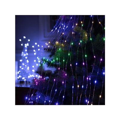 Гирлянда «Конский хвост» 20 нитей по 2 м, IP20, серебристая нить, 400 LED, свечение мульти, 12 В