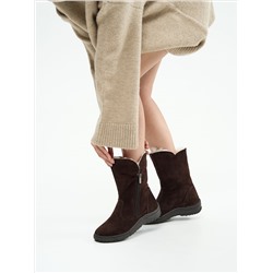 Полусапоги женские шоколадные замшевые с замком на литой подошве