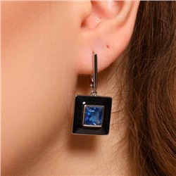 Серьги подвески с камнем, покрытие посеребрение, вставка: эмаль и фианиты, цвет: черный и синий, арт.215.283