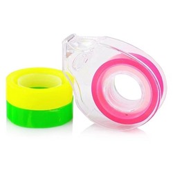 Скотч 12 мм*10 м, 3 шт. на диспенсере,  флуоресцентный