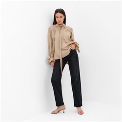 Блузка женская с лентами MIST, размер 44, бежевая