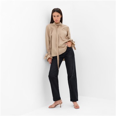 Блузка женская с лентами MIST, размер 44, бежевая