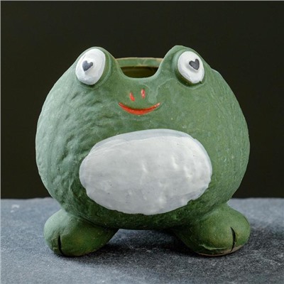 Декоративный горшок для цветов «Подружка - лягушка», 250 мл, 9×8×9 см, керамический, зелёный