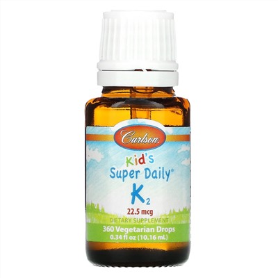 Carlson Labs, Super Daily K2 для детей, 22,5 мкг, 10,16 мл (0,34 жидк. унций)