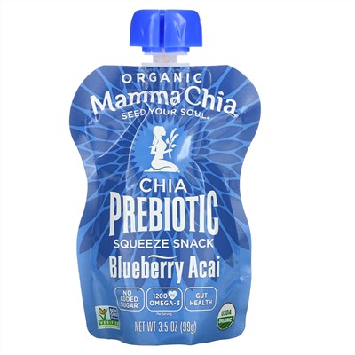 Mamma Chia, Organic Chia Prebiotic Squeeze, Blueberry Acai, 4 Squeezes, 3.5 oz (99 g) Each