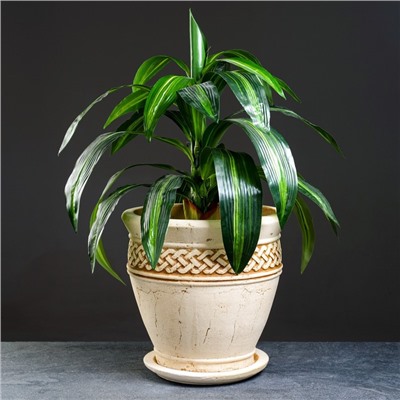 Горшок для цветов «Ламия», 15 л, d=34 см, h=33 см, керамика, с поддоном, бежевый