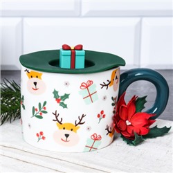 Кружка новогодняя с крышкой /350 мл/ 8080 /уп 72/