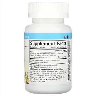 Eclectic Institute, Black Cohosh, 370 mg, 100 Non-GMO Veggie Caps