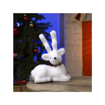 Светодиодная фигура «Олень» 20×25×12 см, флок, от батареек, свечение тёплое белое