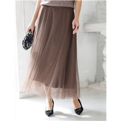Юбка миди вечерняя на резинке из матового сатина с мягкой сеткой