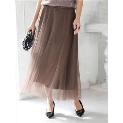 Юбка миди вечерняя на резинке из матового сатина с мягкой сеткой