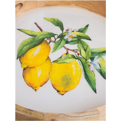 Поднос круглый с бортиками «Лимоны», 35×35×6.5 см, дерево манго