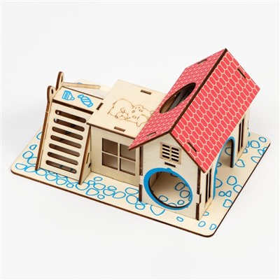 Комплекс-площадка для грызунов, 19×14 см, 2 домика и горка, фанера