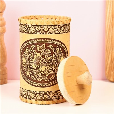 Туес «Пионы», 10.5×20 см, береста