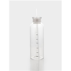 Бутылка для воды, 790 мл, 7.5×23 см, с трубочкой и шкалой времени, стекло, прозрачная