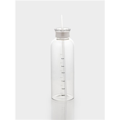 Бутылка для воды, 790 мл, 7.5×23 см, с трубочкой и шкалой времени, стекло, прозрачная