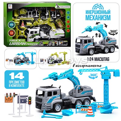 Машина "Строительные работы" с дорожными знаками, в коробке