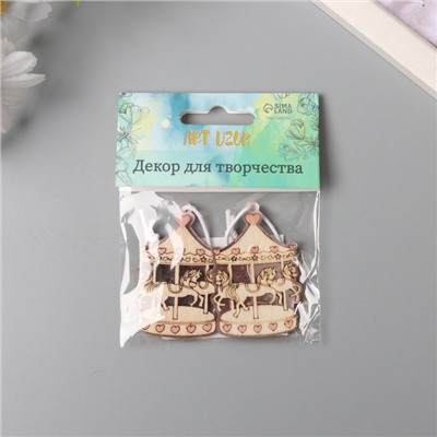 Декор для творчества дерево, пластик «Карусель с лошадками», зеркальный, набор 2 шт., 3.2×5.1 см